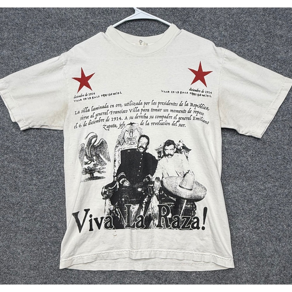 Vintage Viva La Raza Pancho Villa Emiliano Zapata Graphic T-Shirt Small White